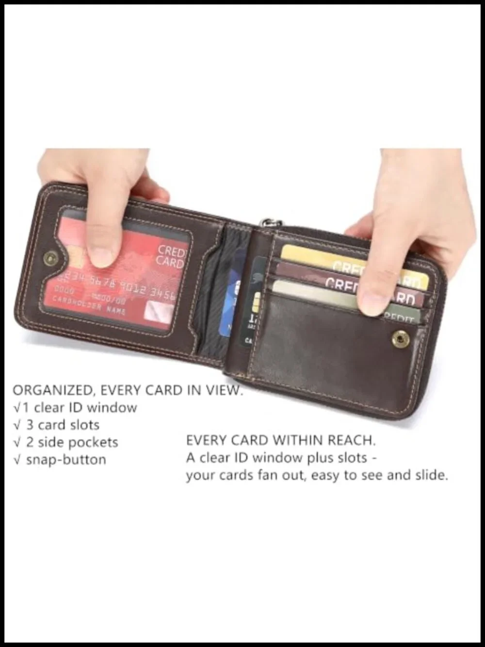 Genuine Leather RFID Blocking Zipper Bifold Wallet for Men with ID Window 14